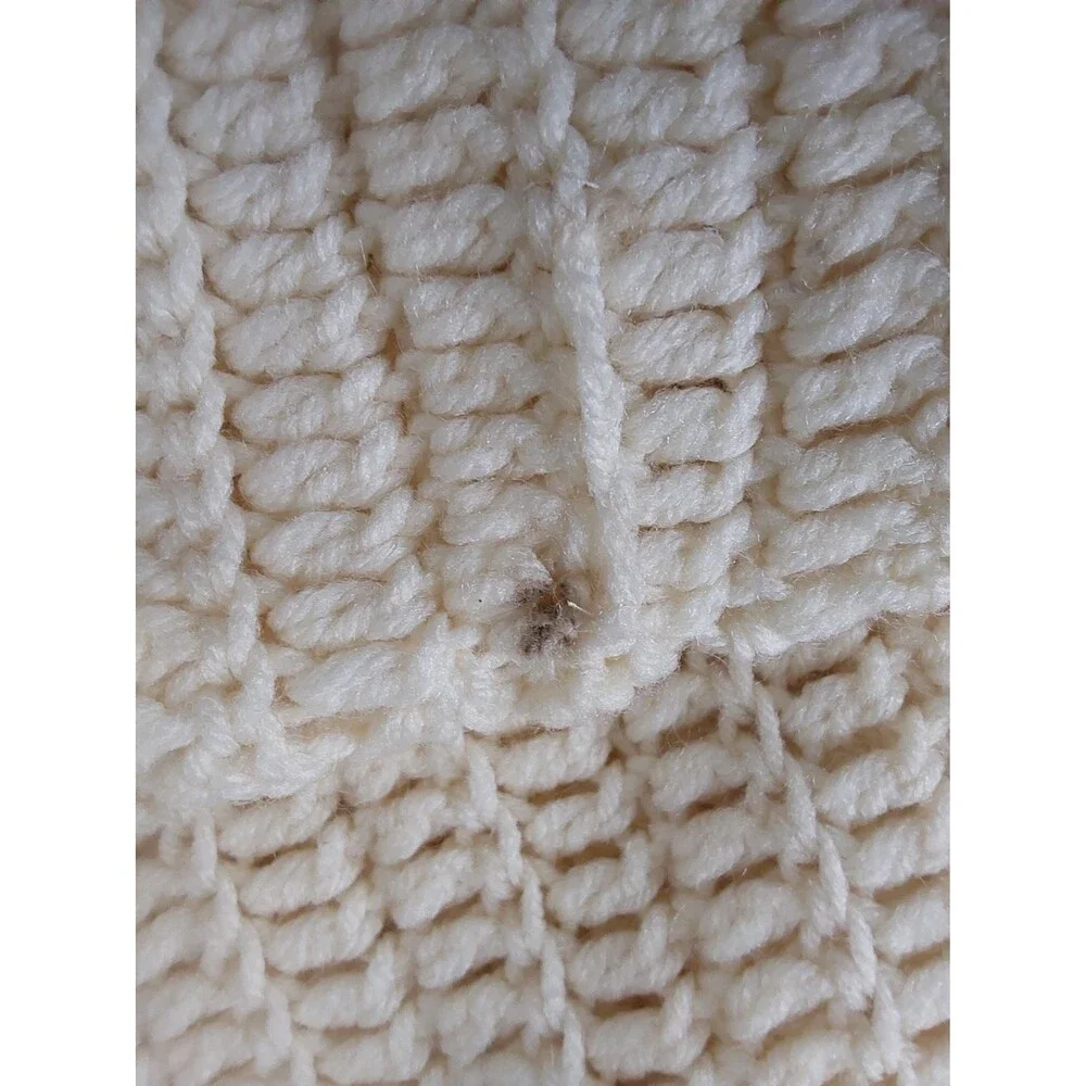 Vintage Hand Crocheted Afghan: Large Beige Throw, Full Size Coverlet